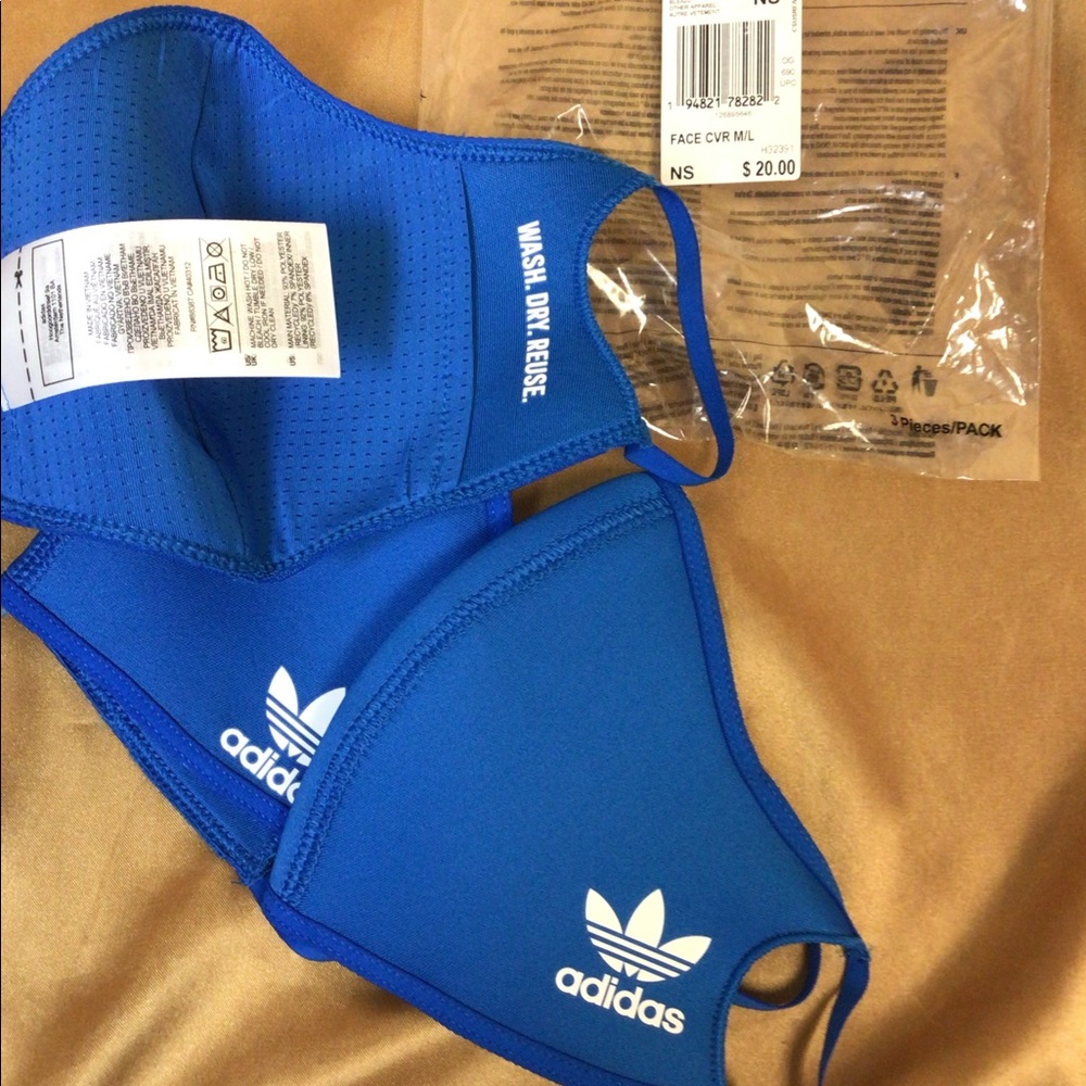 Adidas Face Cover Set of 3 Masks Blue Brand New!